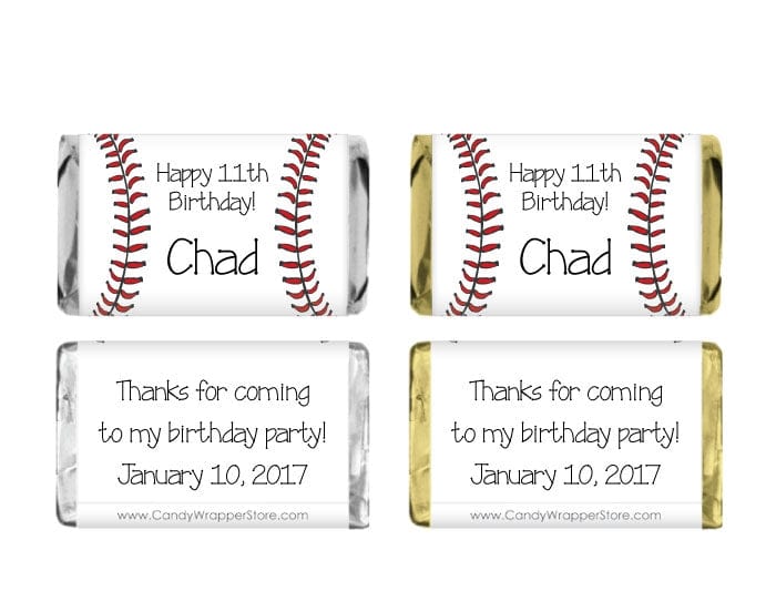 MINIBD212 - Miniature Baseball Birthday Candy Bar Wrapper Miniature Baseball Birthday Candy Bar Wrappers Party Favors Candy Wrapper Store