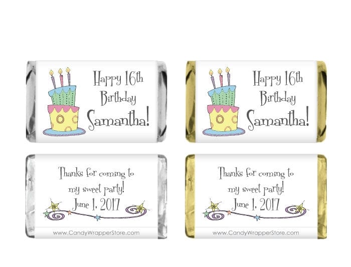 MINIBD216 - Miniature Whimsy Cake Birthday Candy Wrappers Miniature Whimsy Cake Birthday Candy Wrappers Party Favors BD216