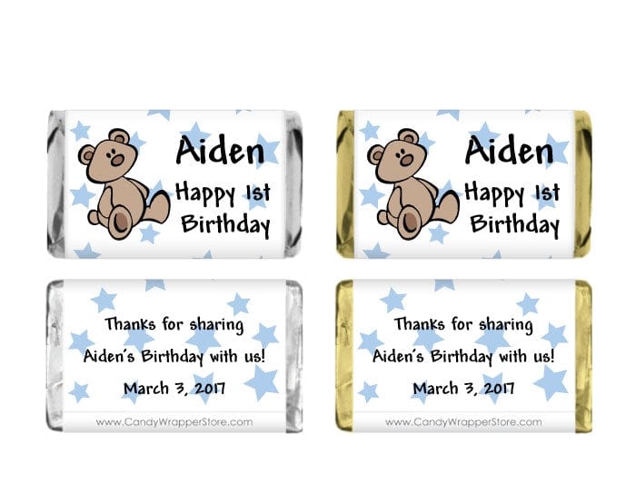 MINIBD224b - Teddy Bear Miniature Birthday Candy Bar Wrappers Teddy Bear Miniature Hersheys Birthday Candy Bar Wrappers Party Favors BD224
