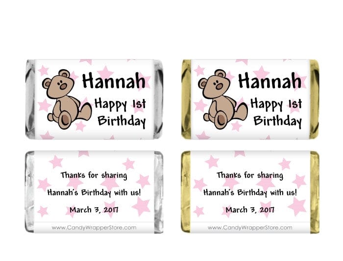 MINIBD224p - Teddy Bear Miniature Birthday Candy Bar Wrappers Teddy Bear Miniature Hersheys Birthday Candy Bar Wrappers Party Favors BD224