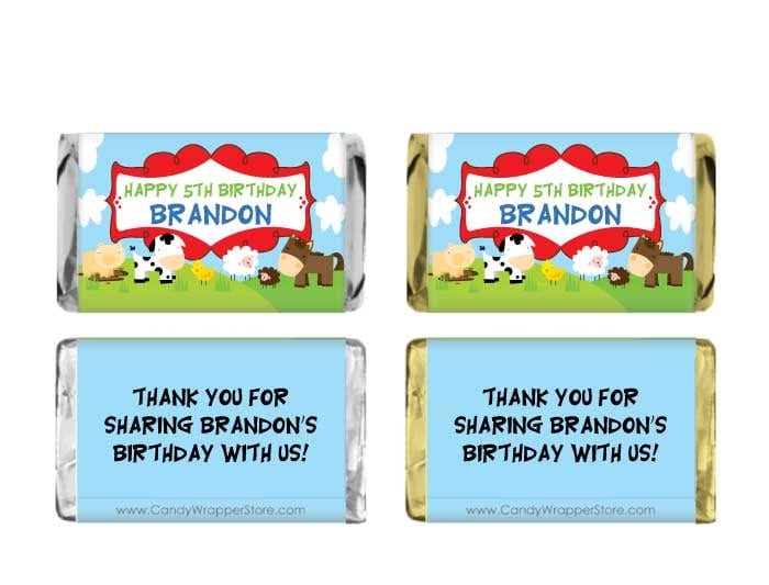 MINIBD255 - Miniature Farm Animals Birthday Candy Bar Wrappers Miniature Farm Animals Birthday Candy Bar Wrappers Party Favors BD255