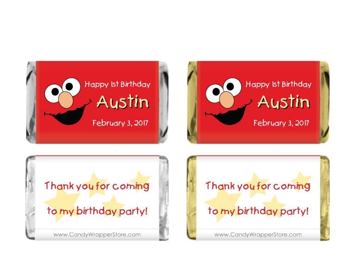 MINIBD276 - Elmo Miniature Birthday Candy Bar Wrappers Elmo Miniature Birthday Candy Bar Wrappers Party Favors BD276