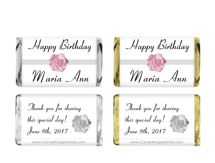 MINIBD277 - Miniature Pink Rose Birthday Candy Bar Wrappers Miniature Pink Rose Birthday Candy Bar Wrappers Party Favors BD277