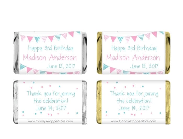 MINIBD280 - Miniature Cute Dots and Stripes Bunting Birthday Candy Wrapper Miniature Cute Dots and Stripes Bunting Birthday Candy Wrapper Party Favors BD280