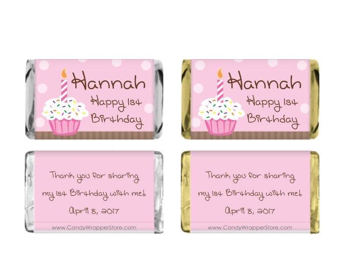 MINIBD288PINK - Pink Cupcake Miniature Birthday Candy Bar Wrappers Pink Cupcake Miniature Birthday Candy Bar Wrappers Party Favors BD288