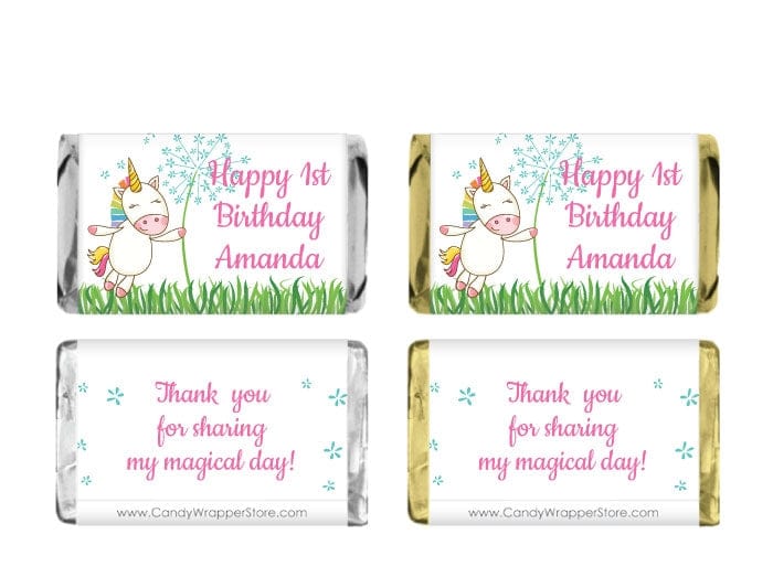 MINIBD433 - Miniature Unicorn Wishes Birthday Candy Bar Wrapper Miniature Unicorn Wishes Birthday Candy Bar Wrapper Party Favors BD433