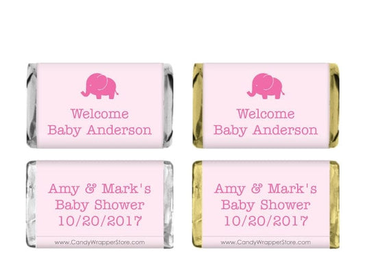 MINIBS102p - Miniature Pink Elephant Baby Shower Candy Bar Wrappers Miniature Pink Elephant Baby Shower Candy Bar Wrappers Baby & Toddler BS102