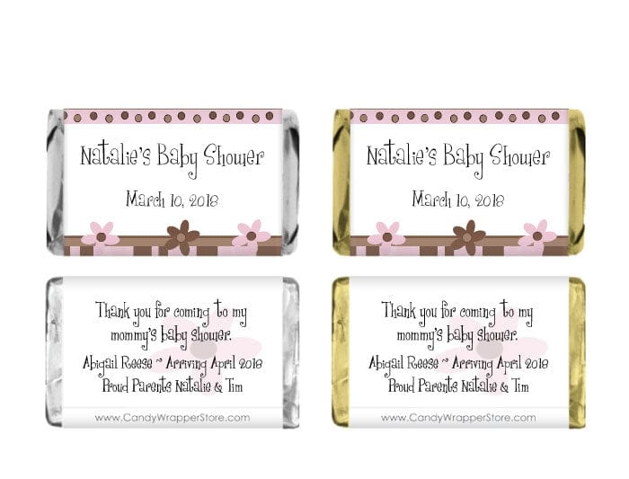 MINIBS224p - Miniature Pink and Brown Baby Shower Candy Bar Wrappers Miniature Pink and Brown Baby Shower Candy Bar Wrappers Baby & Toddler BS224