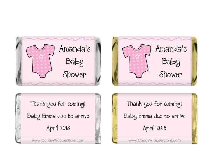MINIBS230P - Miniature Baby Shower Pink Onesies Candy Bar Wrappers Custom Baby Shower Candy Bar Wrapper with a Pink Onesie for Hershey's Miniatures Baby & Toddler BS230