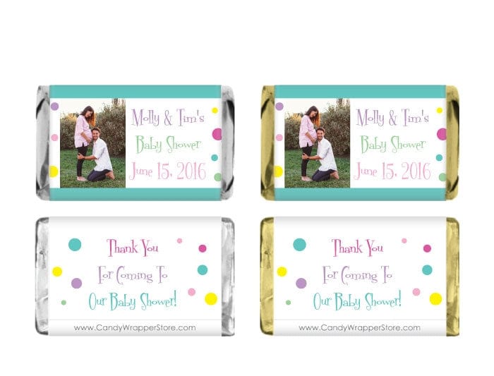 MINIBS253 - Miniature Baby Shower Colorful Dots Photo Candy Bar Wrappers Miniature Baby Shower Colorful Dots Photo Candy Bar Wrappers Baby & Toddler BS253