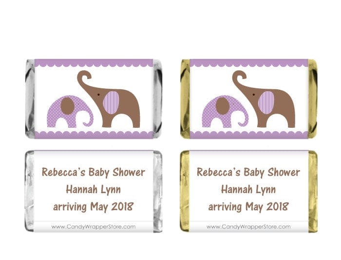 MINIBS258Lavender - Miniature Baby Shower Elephants Candy Bar Wrappers Miniature Baby Shower Elephants Miniature Hershey's Candy Bar Wrappers Baby & Toddler BS258