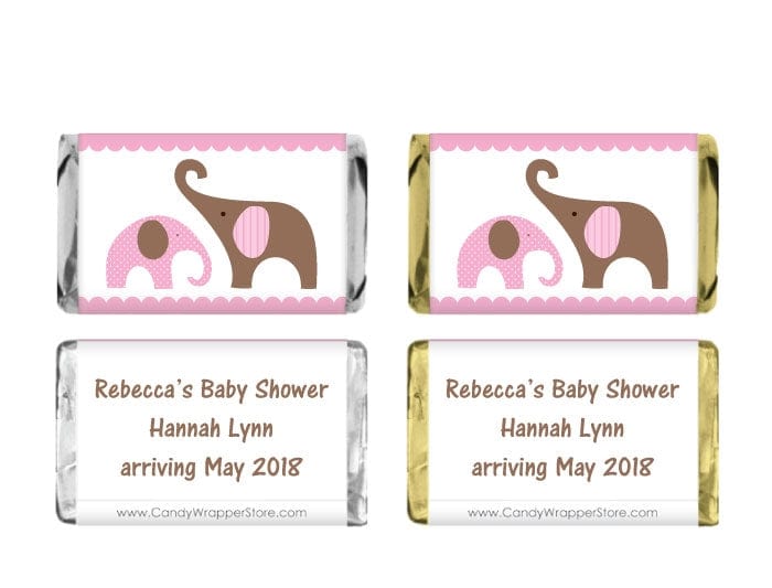 MINIBS258Pink - Miniature Baby Shower Elephants Candy Bar Wrappers Miniature Baby Shower Elephants Miniature Hershey's Candy Bar Wrappers Baby & Toddler BS258