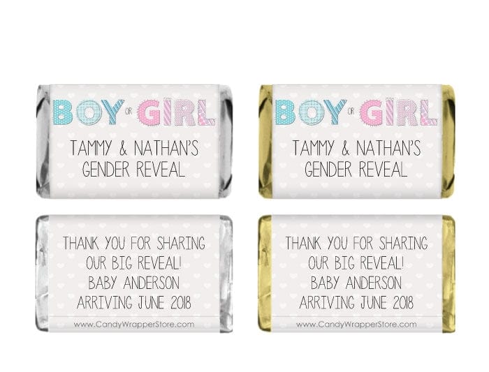 Big Dot of Happiness Baby Gender Reveal - Mini Candy Bar Wrapper Stickers -  Team Boy or Girl Party Small Favors - 40 Count