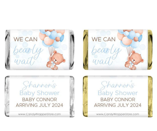 MINIBS362blue - Miniature We Can Bearly Wait Baby Shower Candy Bar Wrappers Miniature We Can Bearly Wait Baby Shower Candy Bar Wrappers Birth Announcement BS362