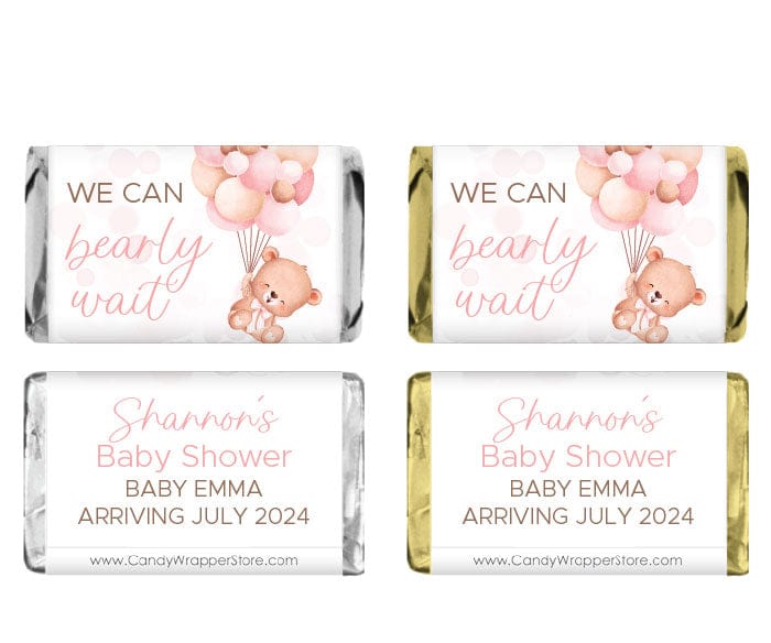 MINIBS362pink - Miniature We Can Bearly Wait Baby Shower Candy Bar Wrappers Miniature We Can Bearly Wait Baby Shower Candy Bar Wrappers Birth Announcement BS362
