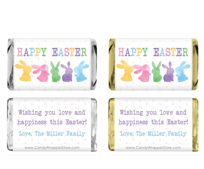 MINIEASTER216 - Miniature Colorful Pastel Watercolor Bunnies Happy Easter Candy Bar Wrappers Miniature Colorful Pastel Watercolor Bunnies Happy Easter Candy Bar Wrappers Seasonal & Holiday Decorations EASTER216