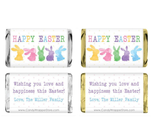 MINIEASTER216 - Miniature Colorful Pastel Watercolor Bunnies Happy Easter Candy Bar Wrappers Miniature Colorful Pastel Watercolor Bunnies Happy Easter Candy Bar Wrappers Seasonal & Holiday Decorations EASTER216