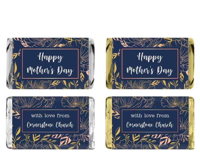 MINIMD209 - Miniature Mother's Day Navy and Gold Floral Candy Wrappers Miniature Mother's Day Navy and Gold Floral Candy Wrappers Party Favors MD209