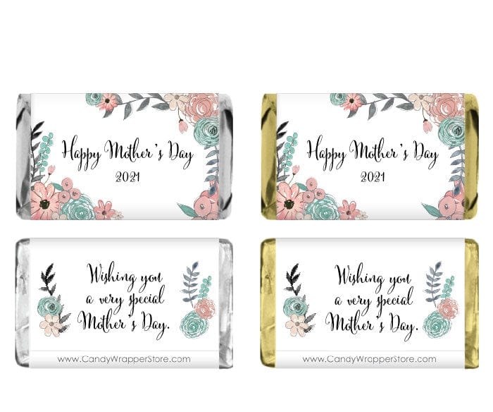 MINIMD4 - Miniature Mother's Day Watercolor Spring Floral Candy Bar Wrapper Miniature Mother's Day Watercolor Spring Floral Candy Bar Wrapper Party Favors MD4