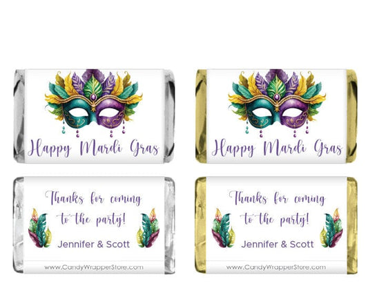 MINIMG201 - Miniature Mardi Gras Feather Mask Candy Bar Wrappers Miniature Mardi Gras Feather Mask Candy Bar Wrappers Party Favors mg201