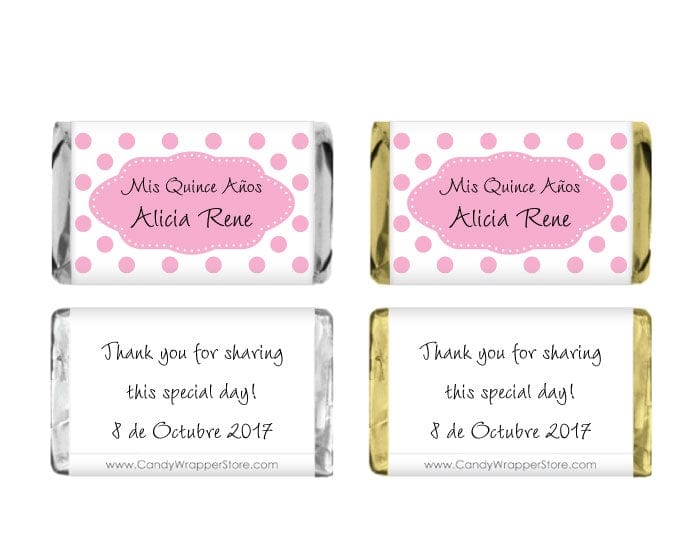Miniature Quinceanera Pink Dots Candy Bar Wrappers Candy Wrapper Store