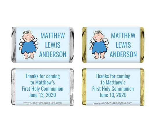 MINIREL208 - Angel Baby Boy Religious Miniature Wrapper Angel Baby Boy Religious Miniature Hershey's Candy Bar Wrapper Party Favors REL208