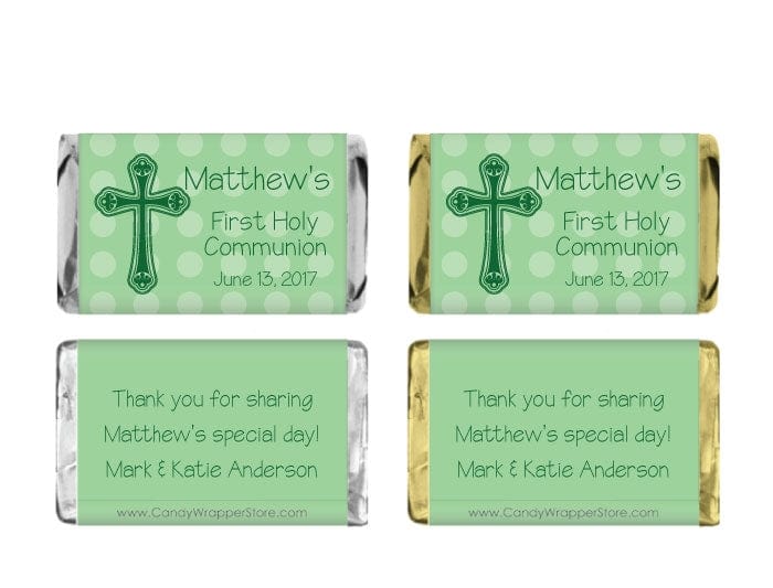 MINIREL222GREEN - Mini Religious Green Cross Candy Bar Wrapper Mini Religious Green Cross Candy Bar Wrapper for Miniature Hershey's chocolate bars REL222