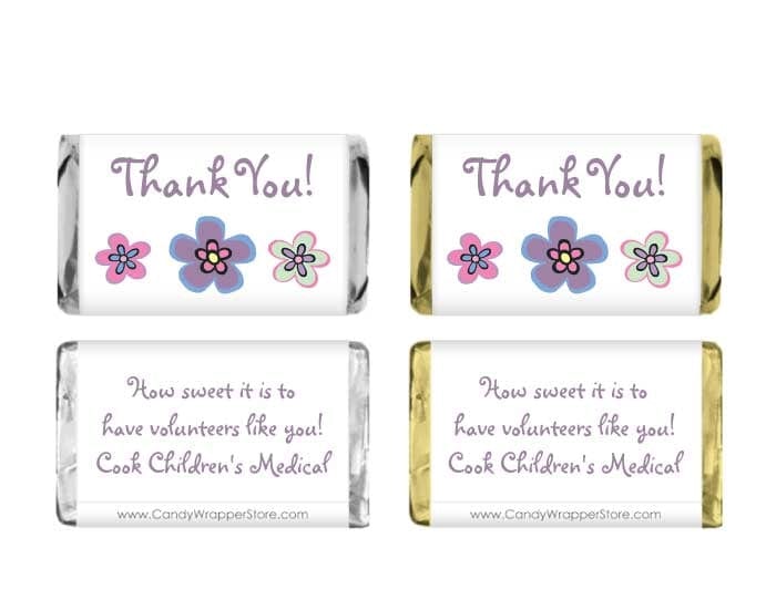MINITY250 - Miniature Thank You Flowers Wrappers Thank You Miniature Candy Bar Wrappers TY250