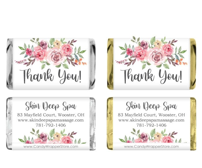 MINITY271 - Miniature Watercolor Floral Thank You Candy Bar Wrapper Miniature Watercolor Floral Thank You Candy Bar Wrapper Miniature Size Wrapper TY271