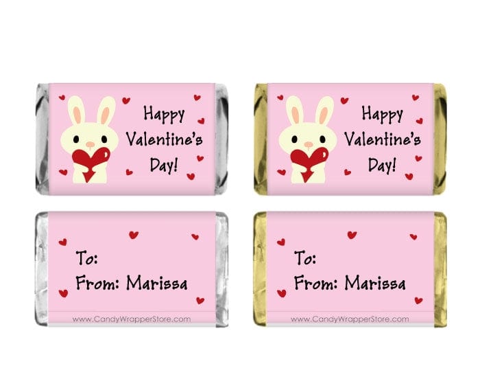 MINIVAL213 - Mini Valentines Day Bunny Candy Wrappers Miniature Hersheys Valentines Day Bunny Candy Wrappers VAL213
