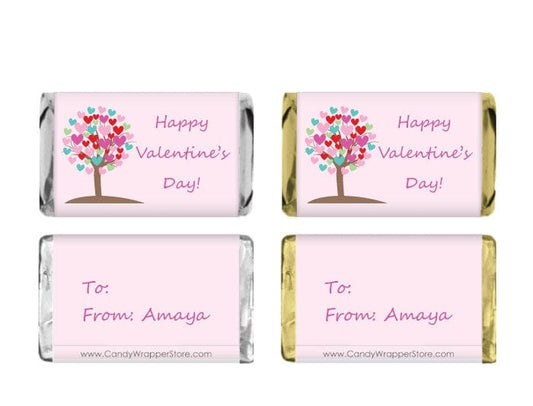 MINIVAL214 - Mini Valentines Day Heart Tree Candy Wrappers Miniature Hersheys Valentines Day Heart Tree Candy Wrappers VAL214