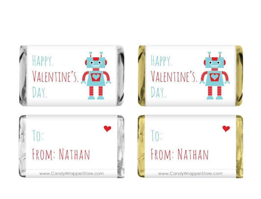MINIVAL215 - Valentines Day Robot Candy Wrapper Miniature Hersheys Valentines Day Robot Candy Wrapper VAL215