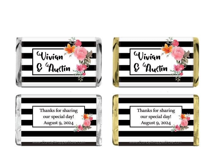 MINIWA300 - Miniature Vintage Black and White with Colorful Floral Wedding Candy Bar Wrapper Miniature Vintage Black and White with Colorful Floral Wedding Candy Bar Wrapper Miniature Size Wrapper WA300
