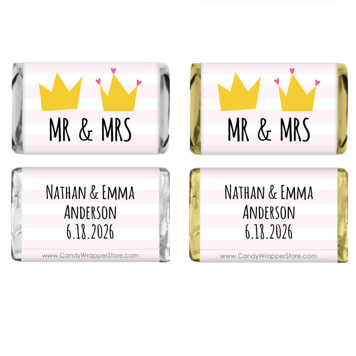 MINIWA367 - Miniature Mr and Mrs Crowns Wedding Candy Bar Wrappers Miniature Mr and Mrs Crowns Wedding Candy Bar Wrappers Miniature Size Wrapper WA367