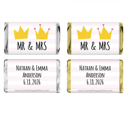 MINIWA367 - Miniature Mr and Mrs Crowns Wedding Candy Bar Wrappers Miniature Mr and Mrs Crowns Wedding Candy Bar Wrappers Miniature Size Wrapper WA367