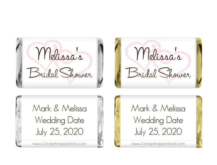 MINIWS106 - Miniature Double Hearts Bridal Shower Candy Bar Wrappers Miniature Double Hearts Bridal Shower Candy Bar Wrappers WS106