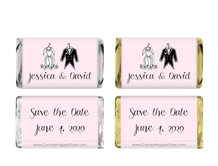 MINIWS210 - Miniature Save the Date Dress & Tux Candy Bar Wrappers Miniature Save the Date Dress & Tux Candy Bar Wrappers WS210