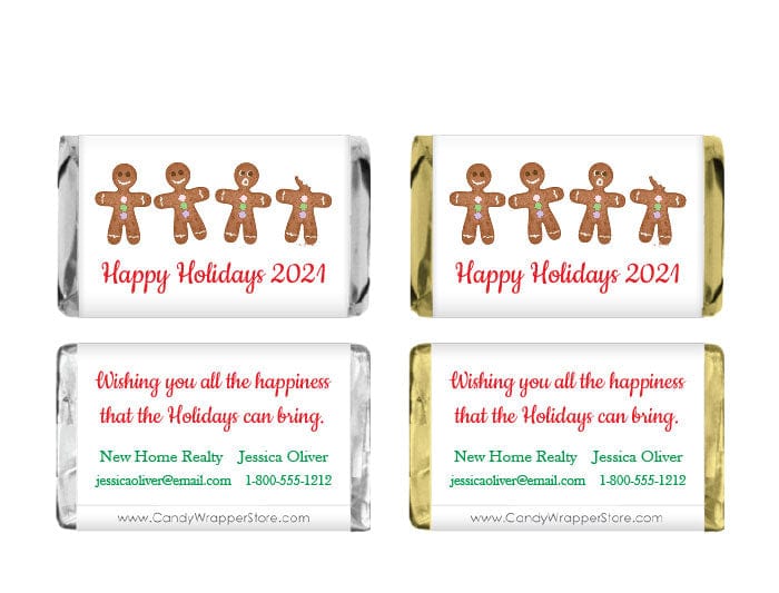 MINIXMAS219 - Miniature Gingerbread Men Happy Holidays 2022 Candy Bar Wrappers Miniature Gingerbread Men Happy Holidays Candy Bar Wrappers XMAS219