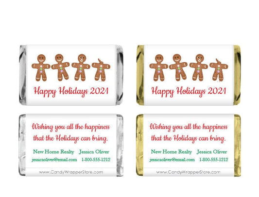 MINIXMAS219 - Miniature Gingerbread Men Happy Holidays 2022 Candy Bar Wrappers Miniature Gingerbread Men Happy Holidays Candy Bar Wrappers XMAS219