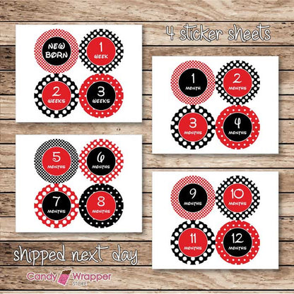 Minnie Mouse Red Dots Monthly Milestone Stickers - set of 16 Candy Wrapper Store - Minnie Mouse Red Dots Monthly Milestone Stickers Party Favors Candy Wrapper Store