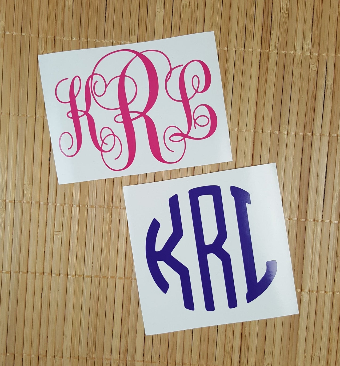 Monogram Decal in Swirl Vine or Circle Block Font Vinyl Sticker Candy Wrapper Store