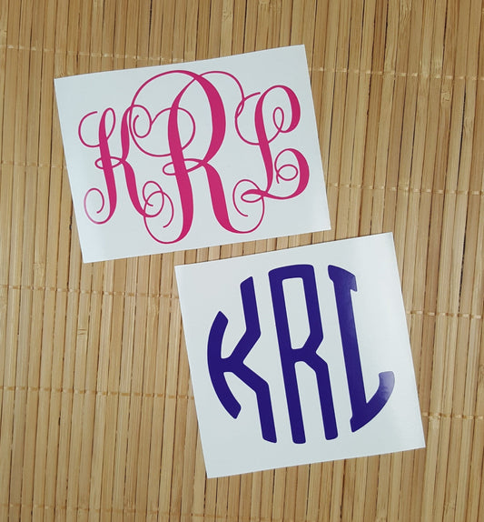 Monogram Decal in Swirl Vine or Circle Block Font Vinyl Sticker Candy Wrapper Store
