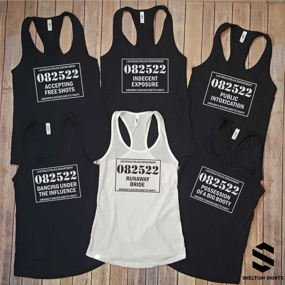 Mugshot Sign Lineup Funny Custom Bachelorette Party Tank Tops Candy Wrapper Store