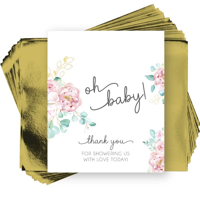 Non-Personalized Oh Baby Watercolor Peony Baby Shower Candy Bar Wrappers - Set of 36 Birth Announcement BS436