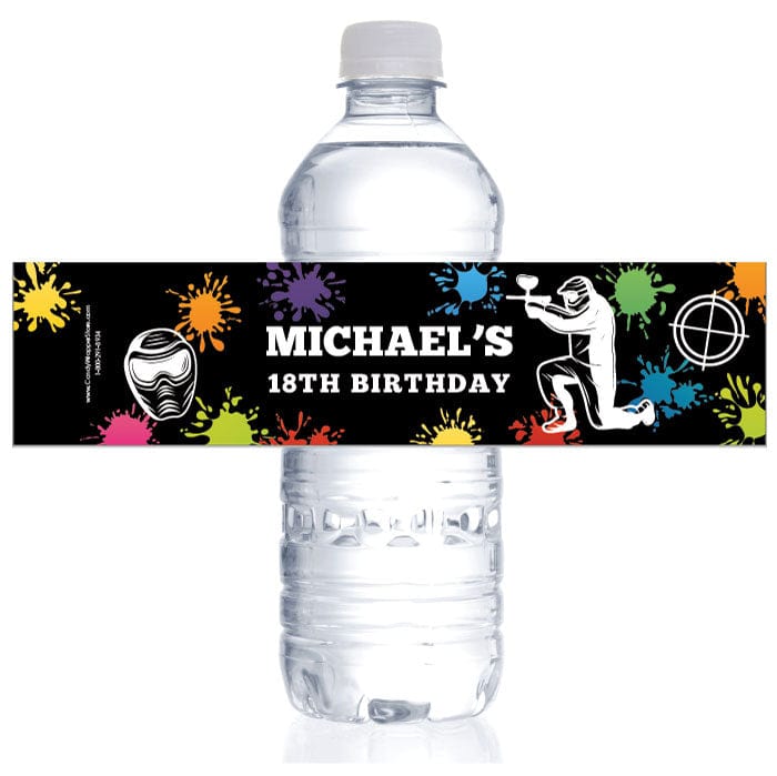 Paintball Splatter Birthday Water Bottle Labels Candy Wrapper Store