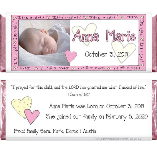 Pink Border Photo Adoption Wrapper Photo Adoption Candy Bar Wrapper Birth Announcement Candy Wrapper Store