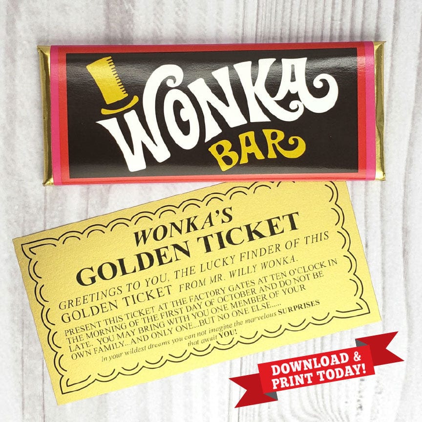Printable Wonka Bar Wrapper and Golden Ticket – Candy Wrapper Store