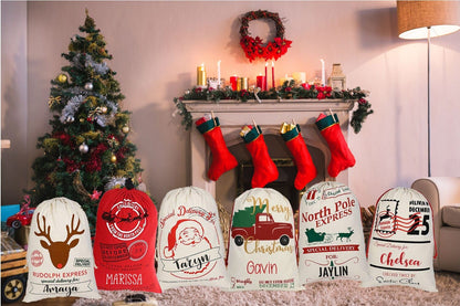 Personalized GIANT Christmas Drawstring Canvas Santa Stocking Bag Candy Wrapper Store