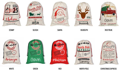 Personalized GIANT Christmas Drawstring Canvas Santa Stocking Bag Candy Wrapper Store