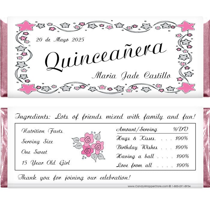 QUIN200pink - Quinceanera Pink Candy Bar Wrappers Quinceanera Pink Candy Wrappers Candy Wrapper Store